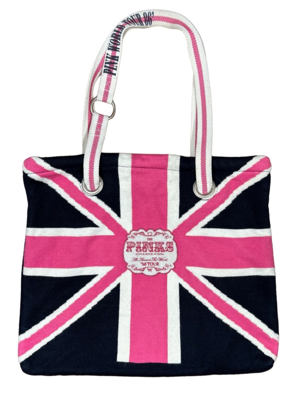 VINTAGE Victoria’s Secret PINK Women’s Navy Blue Union Jack Tote Bag Handbag
